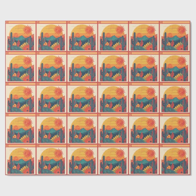 Retro Whimsical Boho-stil Solnedgångslandskap Presentpapper (Platt)