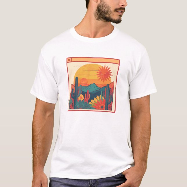 Retro Whimsical Boho Style Sunset Landscape T Shirt (Framsida)