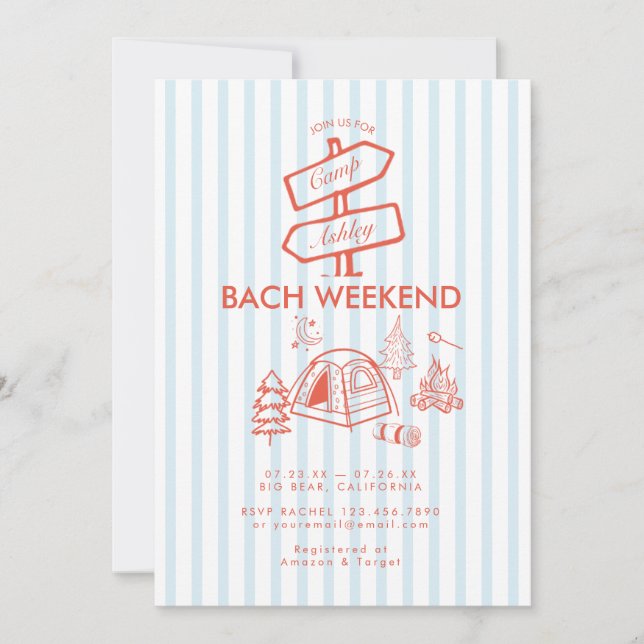 Retro Whimsical Camping Sisteparthelg Inbjudningar (Framsida)