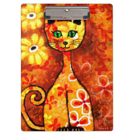 Retro Whimsical Cat Kattunge Blommigt Gult Red Ora