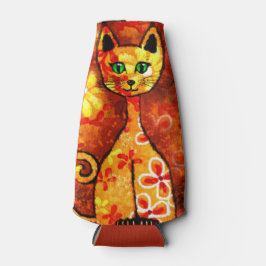 Retro Whimsical Cat Kattunge Blommigt Gult Red Ora