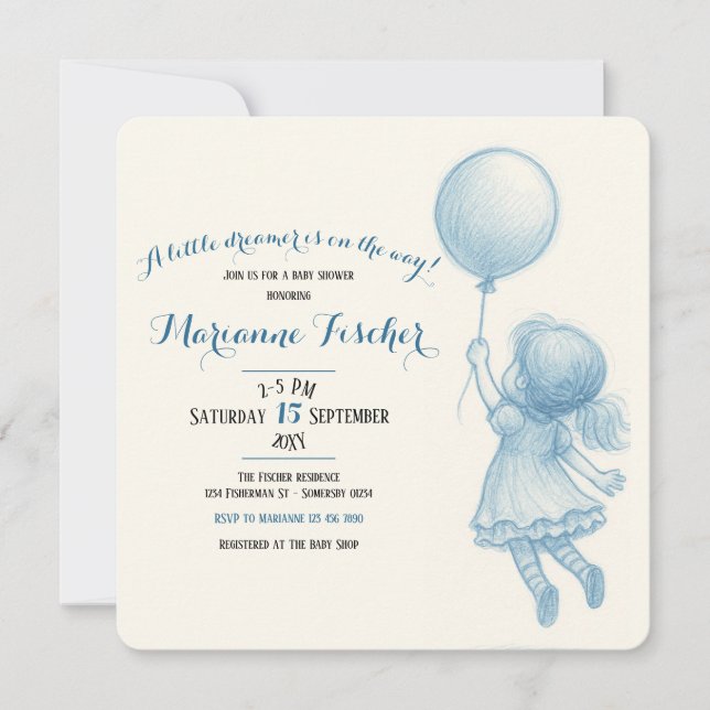Retro Whimsical Flickas Baby Shower Inbjudan (Framsida)