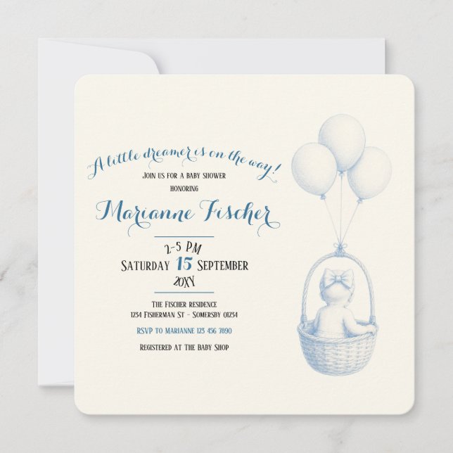 Retro Whimsical Flickas Babyshower-inbjudan (Framsida)