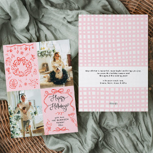 Retro Whimsical Hand plockade Glad helg 2 Photo Julkort