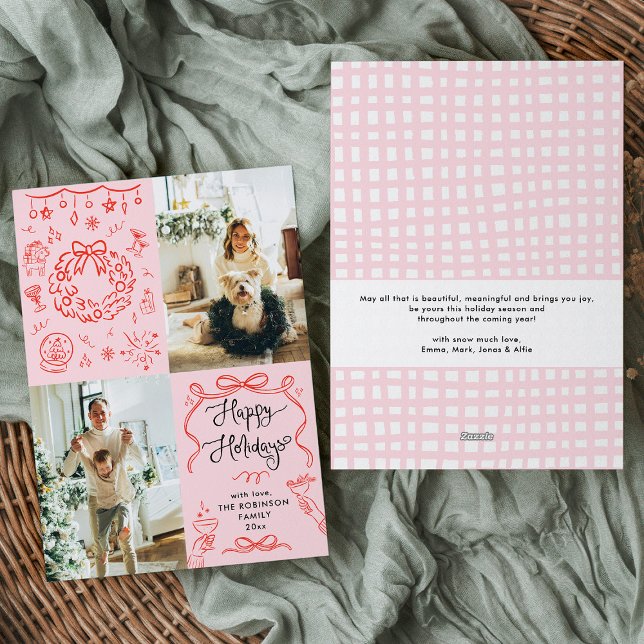 Retro Whimsical Hand plockade Glad helg 2 Photo Julkort (Skapare uppladdad)