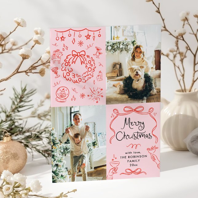 Retro Whimsical Hand plockade God jul 2 Photo Julkort (Skapare uppladdad)