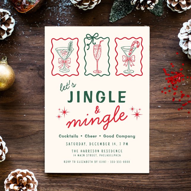 Retro Whimsical Jingle Mingle Julfest Inbjudningar (Retro Whimsical Jingle Mingle Christmas Party Invitation)