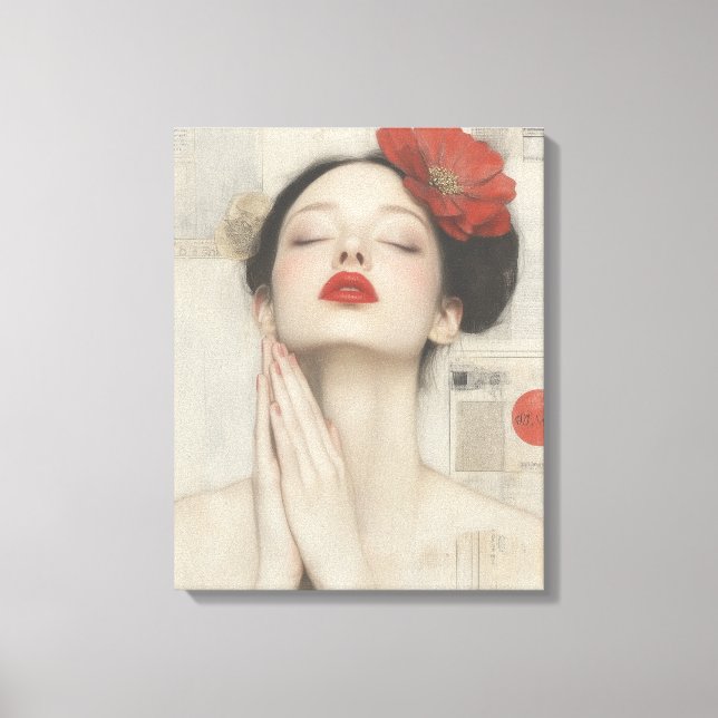 Retro Whimsical Lady Stretched Canvas Print (Framsida)