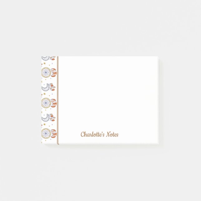 Retro Whimsical Mandala Boho Mönster Namn Post-it Block (Framsida)