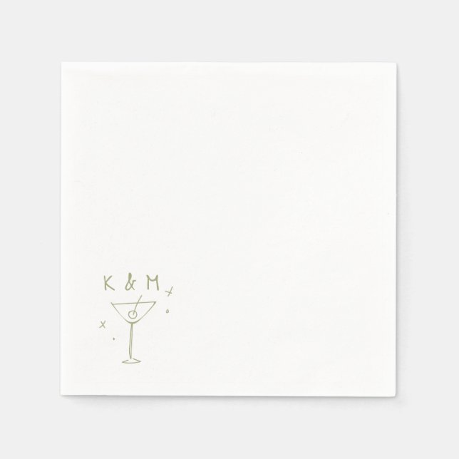 Retro Whimsical Martini Hand tog egna initialer Pappersservett (Framsidan)