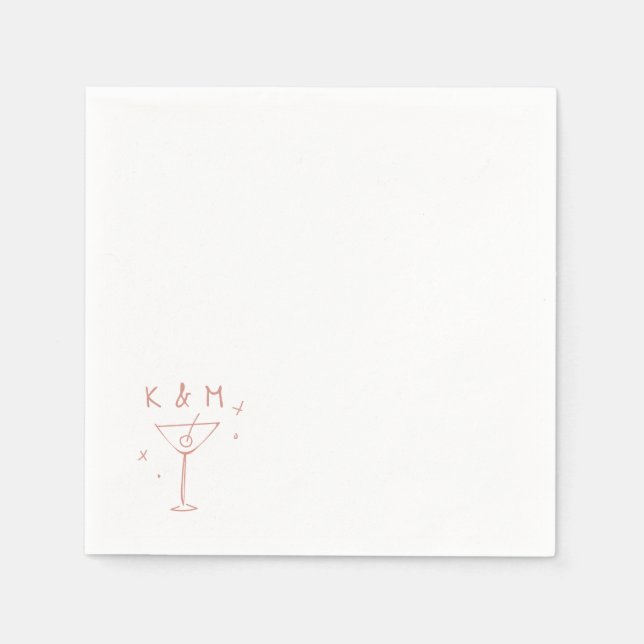 Retro Whimsical Martini Hand tog egna initialer Pappersservett (Framsidan)