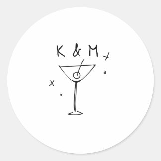 Retro Whimsical Martini Hand tog egna initialer Runt Klistermärke