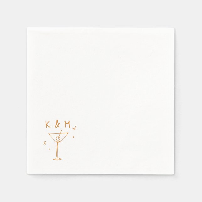 Retro Whimsical Martini Handritade Anpassade Initi Pappersservett (Framsidan)