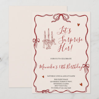 Retro Whimsical Röd Och Rosa Födelsedagsfest  Inbjudningar