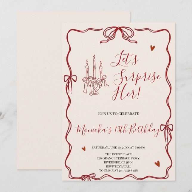 Retro Whimsical Röd Och Rosa Födelsedagsfest  Inbjudningar (Fram/baksida)