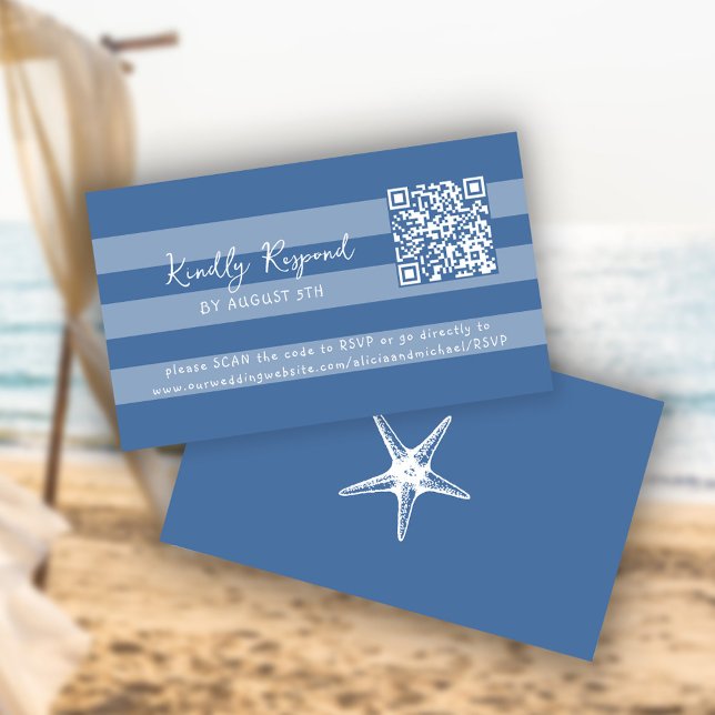 Retro whimsical summer beach QR code online RSVP Tilläggskort (This is a MINI CARD. bigger sizes available)