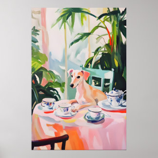 Retro Whippet Poster, Whippet Oil Painting Poster