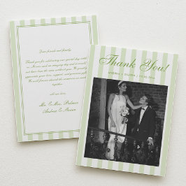 Retro White and Green Striped Wedding Photo Tack Kort