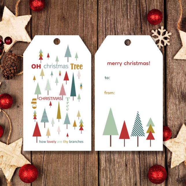 Retro White Colorful Oh Julgran Helgdag Presentetikett (Skapare uppladdad)