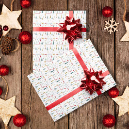 Retro White Colorful Oh Julgran Helgdag Presentpapper