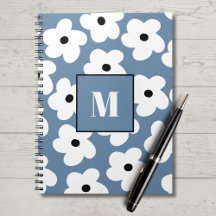 Retro White Flowers Anpassningsbar Monogram bärbar