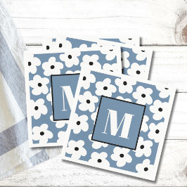 Retro White Flowers Anpassningsbar Monogram Initia Pappersservett