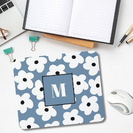 Retro White Flowers Anpassningsbar Monogram Musmatta