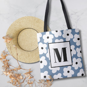 Retro White Flowers Anpassningsbar Monogram Tygkasse