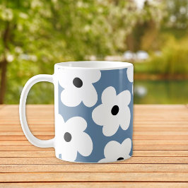 Retro White Flowers Kaffemugg