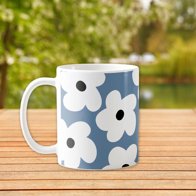 Retro White Flowers Kaffemugg (Skapare uppladdad)