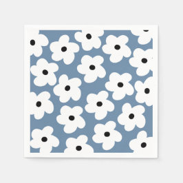 Retro White Flowers Pappersservett