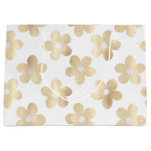 Retro White Guld Daisy Flowers