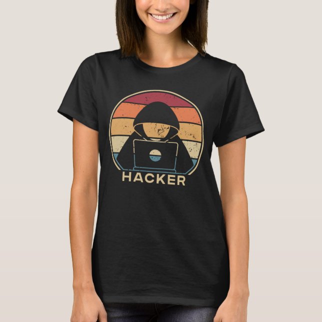 Retro White Hat Black Hat Ethical Hacking Hacker T Shirt (Framsida)