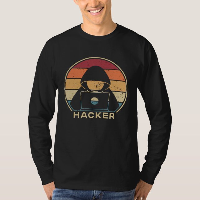 Retro White Hat Black Hat Ethical Hacking Hacker T Shirt (Framsida)