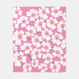 Retro White och Rosa Flower Aesthetic Mönster Fleecefilt