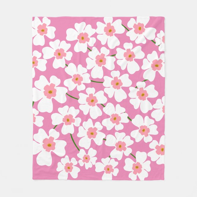 Retro White och Rosa Flower Aesthetic Mönster Fleecefilt (Framsidan)