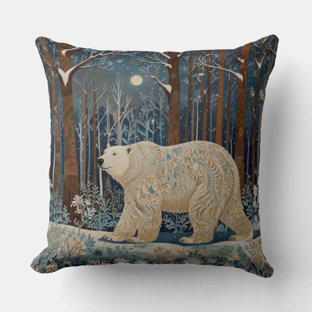 Retro white polar bear boho woodland forest kudde (Framsida)