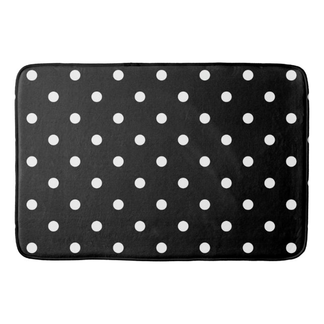 Retro White Polka dots on Black Badrumsmatta (Framsidan)