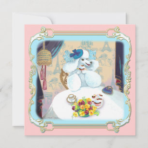 Retro White Pudel Cupaka Tea Party-inbjudan Inbjudningar