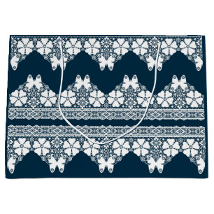 Retro white snöre med fjärilar på mörk blått b