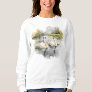 Retro White Svanar Winter Sjö Scene T Shirt