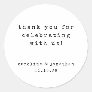 Retro White Typewriter Personligt bröllp Tack Runt Klistermärke