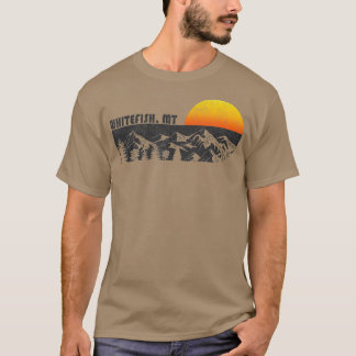 Retro Whitefish Montana Mountain Sunset Winter T Shirt