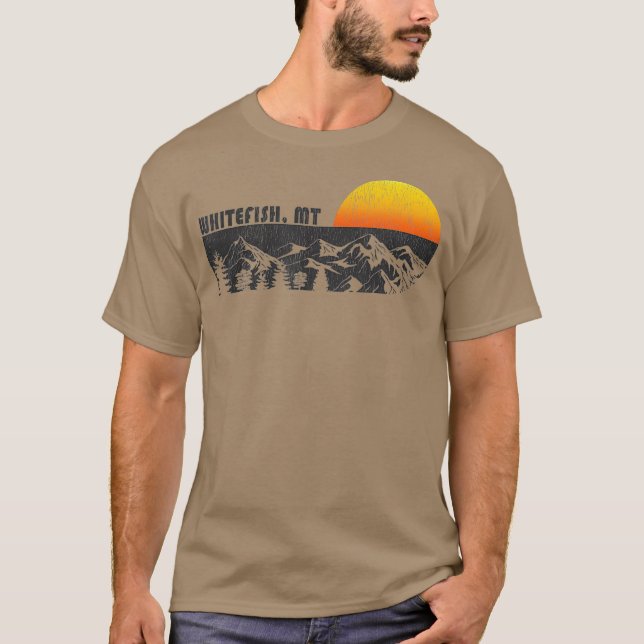 Retro Whitefish Montana Mountain Sunset Winter T Shirt (Framsida)