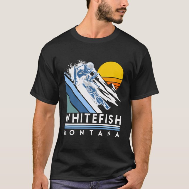 Retro Whitefish Montana Ski T Shirt (Framsida)