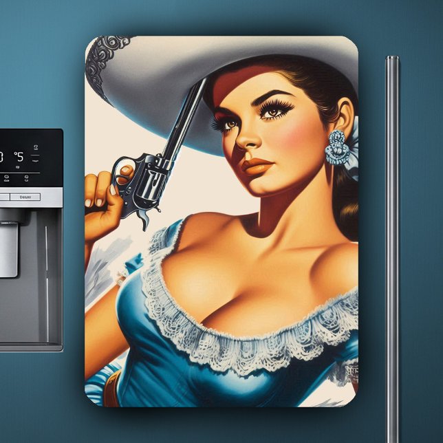Retro Wild West Pin-up Magnet (Skapare uppladdad)