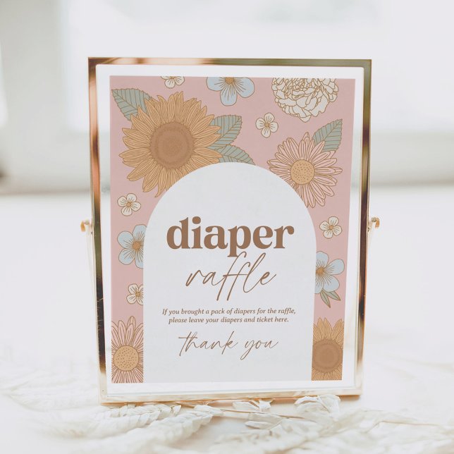 Retro Wildblommans babyskor Diaper Raffle-tecken Poster (Skapare uppladdad)