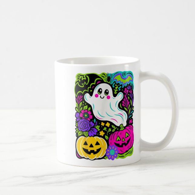 Retro WildblommBoho Ghost Blommigt Halloween Cute Kaffemugg (Höger)