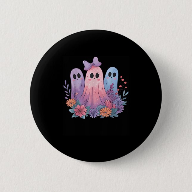 Retro WildblommBoho Ghost Blommigt Halloween Cute Knapp (Framsida)