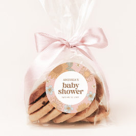 Retro WildblommGirl Baby Shower Runt Klistermärke